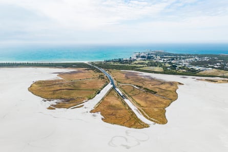 A dry lake beside the sea
