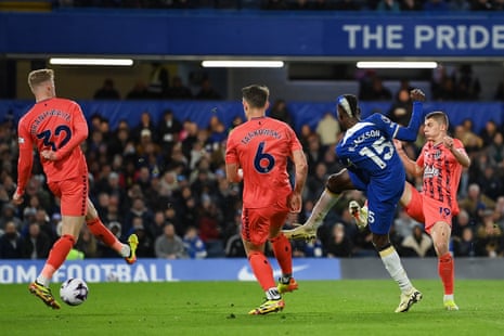 Nicolas Jackson of Chelsea scores his team's fourth goal.