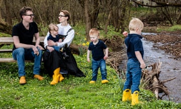 Malcolm and Simone Collins with their children Octavian George Collins, four, Torsten Savage Collins, two, and Titan Invictus Collins, one, at home in Pennsylvania.