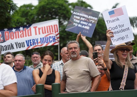 White South Africans demonstrate in support of Donald Trump with banners