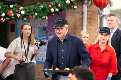 Prime minister Anthony Albanese and partner Jodie at Christmas lunch hosted by the Rev Bill Crews Foundation
