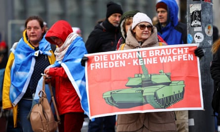 Many people taking part in the protest carried placards saying tanks should not be supplied to Ukraine.