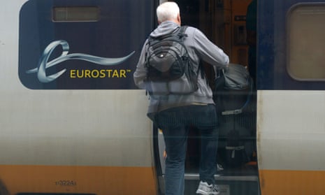 Man boards a Eurostar train