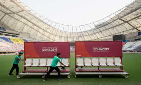 Preparations at the Khalifa International Stadium in Doha, Qatar