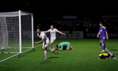 Boreham Wood’s Adrian Clifton celebrates after scoring.