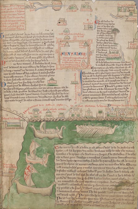 Map of the Holy Land From Chronica majora, vol. I Saint Albans, England, ca. 1240 – 53 Written and illustrated by Matthew Paris (ca. 1200 – 1259) Opaque watercolor and ink on parchment;
