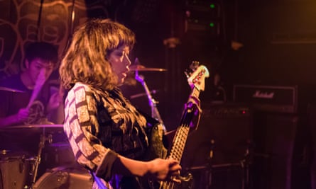 Bass player from the band Annabel Lee performing at Niman Denatsu.