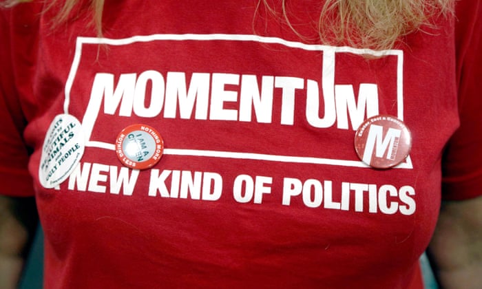 A t-shirt in support of Momentum, grassroots movement supportive of Jeremy Corbyn