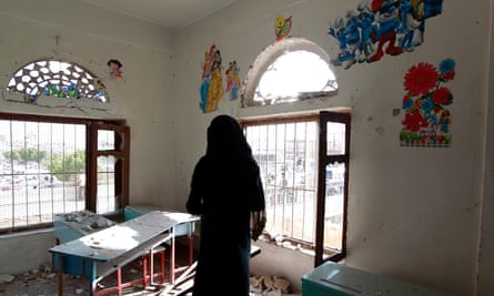 The damage inside a school building in Sana’a.