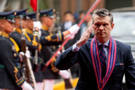 US defence secretary Pete Hegseth inspects an honour guard during his arrival in Manila, Philippines, on 28 March
