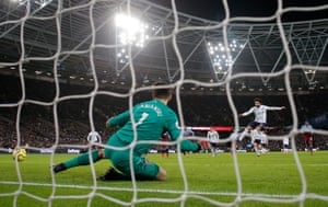 Mo Salah fires home from the penalty spot to open the scoring at the London Stadium.