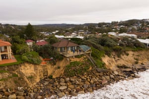 Coastal erosion in the suburb of Wamberal on the Central Coast of NSW where homes are at risk of collapse after huge swells hit the state’s beaches on Thursday.