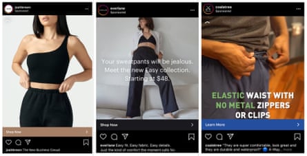 Brands advertising track pants as 'The new business casual'; wide legged pants that "your track pants will be jealous of" and comfortable shorts.