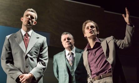 Russell Tovey as Joseph, Nathan Lane as Roy Cohn and Denise Gough as Martin Heller in Angels in America.