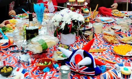 Food and drink on a table at a street party for the Queen's diamond Jubilee at Ashby De La Zouch, Leicestershire.