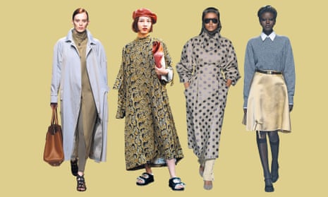 From left: a model on the catwalk at the Salvatore Ferragamo show; a guest at the Marni show; a model wears a headscarf on the Max Mara catwalk; and the Prada show, all SS19 at Milan fashion week.