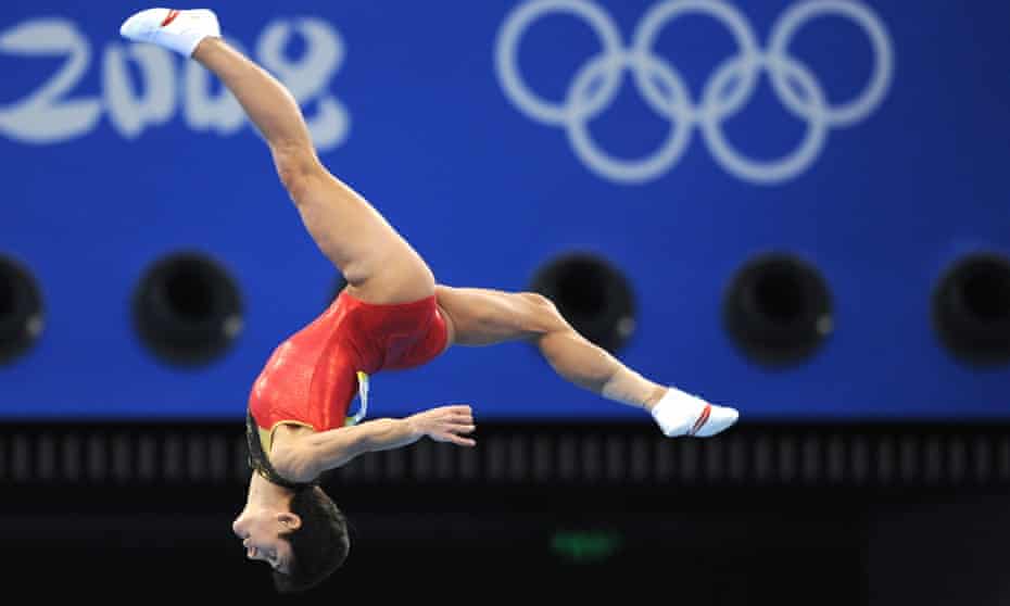 Oksana Chusovitina competes for Germany at the 2008 Beijing Olympics.