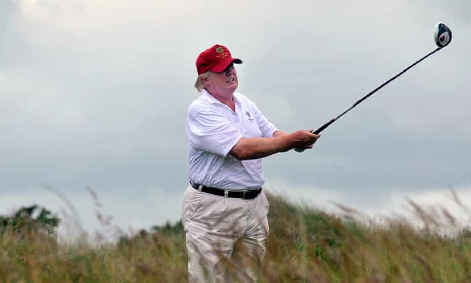US President Trump playing golf at his Turnberry resort in Ayrshire.