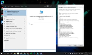 Type ‘adjust’ into the start menu to find performance options.