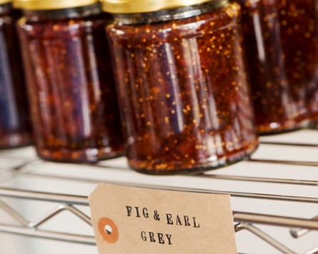 Jars of jam on a shelf
