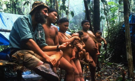 Brazilian ethnolologist Sydney Possuelo, left, photographed during initial contact with the Korubo in 1996.