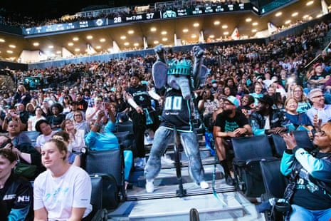 Ellie pumps up the Barclays Center crowd during a September game against the Las Vegas Aces.