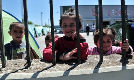 Children inside the new camp at an abandoned factory