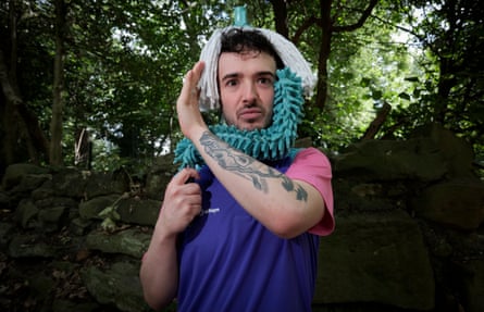 Miller with the mop wrapped around his head