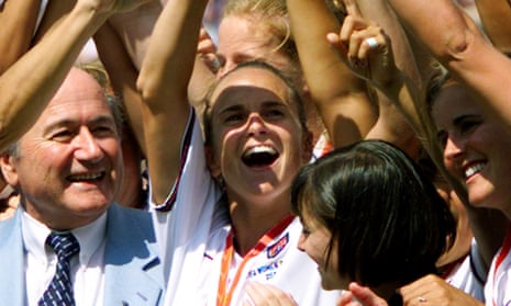 Cindy Parlow Cone, shown centre in 1999, becomes the first female president of US soccer.