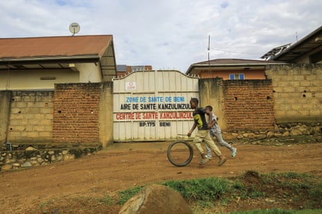 Children play outside a health centre in eastern Congo. Nigeria said Tuesday it had recorded its first Ebola case of Africa’s latest outbreak, as Kenya declared its ninth case, pro
