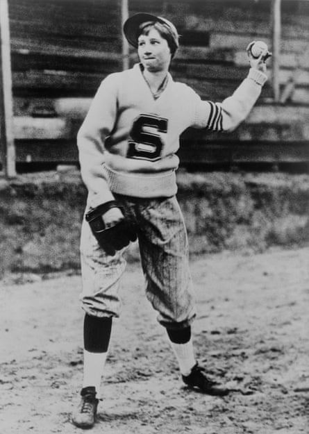 Jackie Mitchell prepares to throw a baseball.