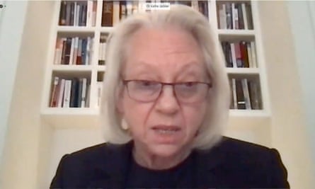 Kathe Sackler testifies by video during a virtual hearing of the US House oversight committee.