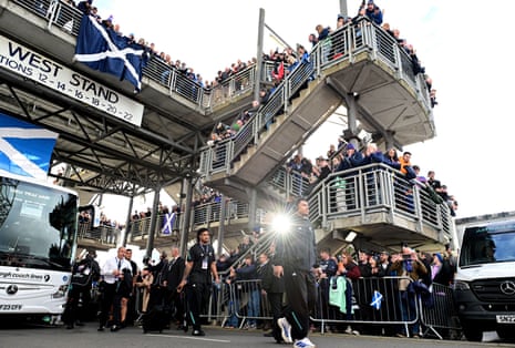 The All Blacks arrive at Murrayfield Stadium ahead of their Autumn International against Scotland.