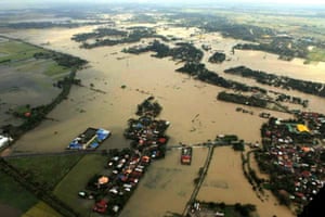 A picture provided by the Philippine airforce shows the flooded municipality of Camiling, in Tarlac province.