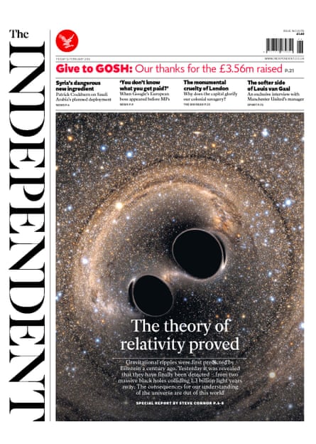 Front page of Independent on Friday 12 February.