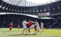 Kai Havertz shields the ball from Son-Heung Min and Giovanni Lo Celso in injury time at the end of the match. Havertz scored one and set another up for Arsenal in their 3-2 win.