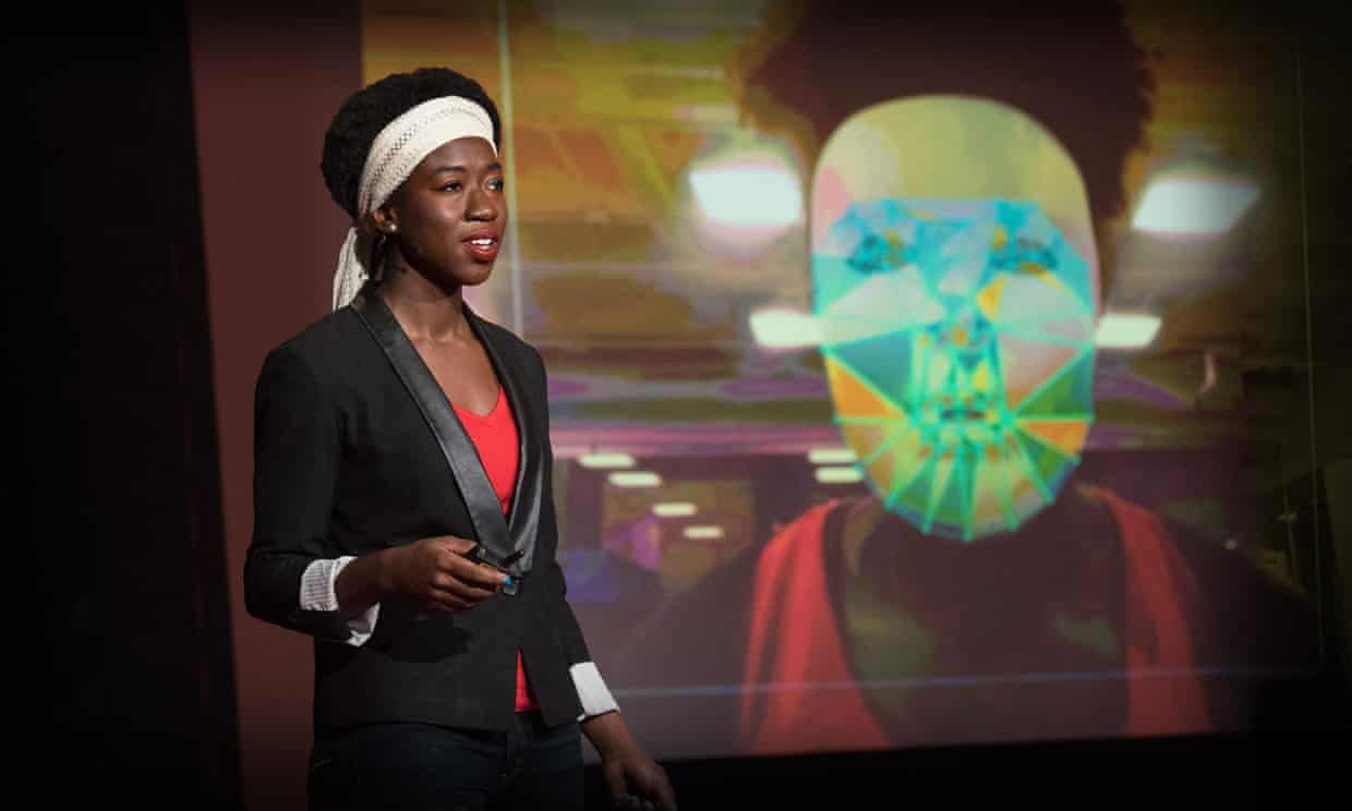Joy Buolamwini gives her TED talk on the bias of algorithms Photograph: TED
