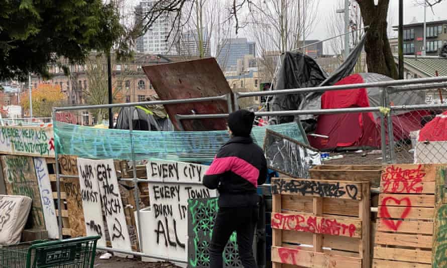 A camp for the homeless in Seattle on December 16, 2020.