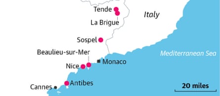 Map of train route to Tende in SE France