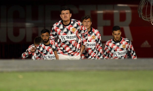Harry Maguire leads the team out before Manchester United’s friendly against Melbourne Victory.