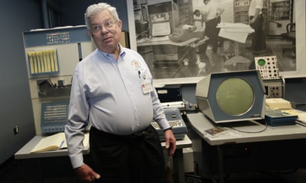 Pioneering … Steve Russell at the Computer History Museum, California, 2011. Russell stands in front of Digital PDP-1, a computer game he developed in the early 1960s.