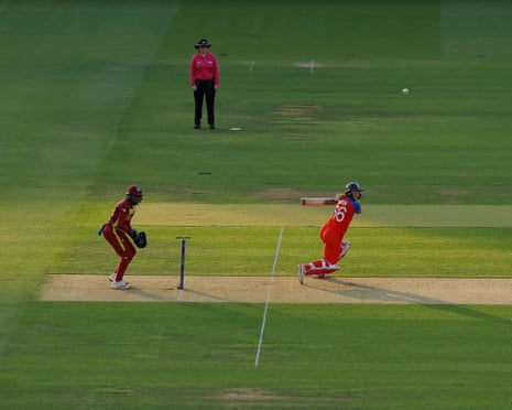 England's Dani Gibson skies a shot and is caught.