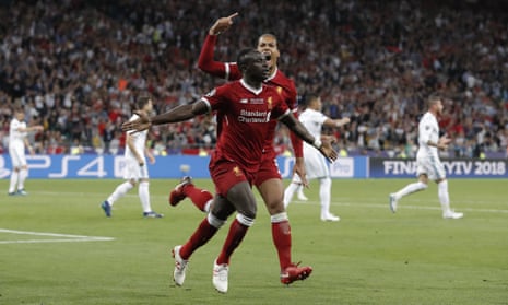 Sadio Mane celebrates after Liverpool’s equaliser.