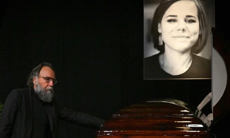 Alexander Dugin attends a farewell ceremony for his daughter, Daria Dugina, who was killed in a car bomb in Moscow.