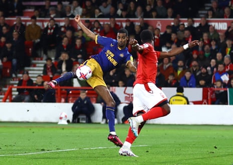 Newcastle United's Alexander Isak scores their first goal.