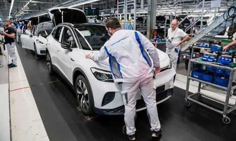Workers assemble the Volkswagen ID.4 electric sport utility vehicle