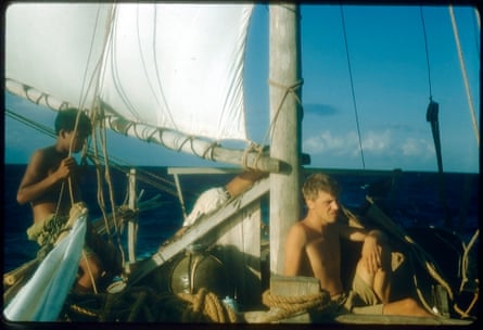 David Attenborough with the Zoo Quest team in 1956, en route to Komodo, island home of the giant lizard