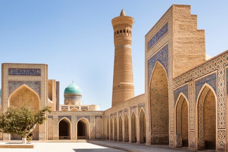 stunning central Asian minaret and mosque courtyard