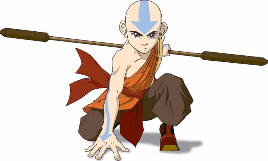 Still from the TV series Avatar: The Last Airbender, showing main character Aang