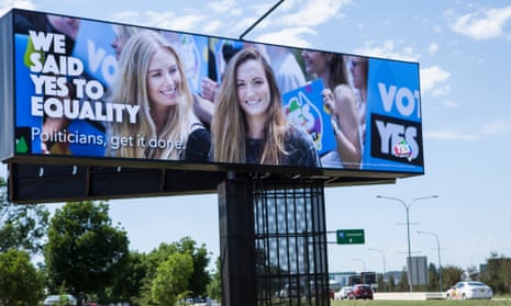 Marriage equality billboards appeared in Canberra within hours of the survey vote results
